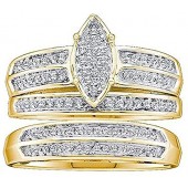 Dazzlingrock Collection 0.28 Carat (ctw) 10K Round Diamond Men & Women's Micro Pave Engagement Ring Trio Set 1/4 CT, Yellow Gold