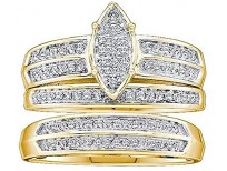 Dazzlingrock Collection 0.28 Carat (ctw) 10K Round Diamond Men & Women's Micro Pave Engagement Ring Trio Set 1/4 CT, Yellow Gold