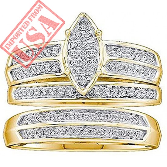 Dazzlingrock Collection 0.28 Carat (ctw) 10K Round Diamond Men & Women's Micro Pave Engagement Ring Trio Set 1/4 CT, Yellow Gold