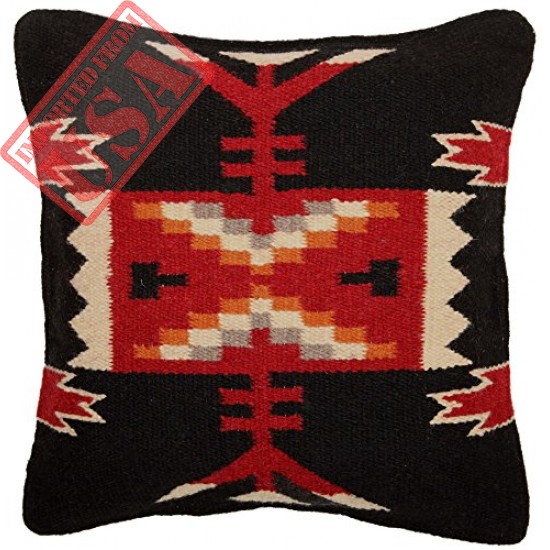 Throw Pillow Covers 18 X 18, Hand Woven Wool in Southwest, Mexican, and Native American Styles. Hand Crafted Western Decorative Pillow Cases in Wool. (Fire Dancer 9)