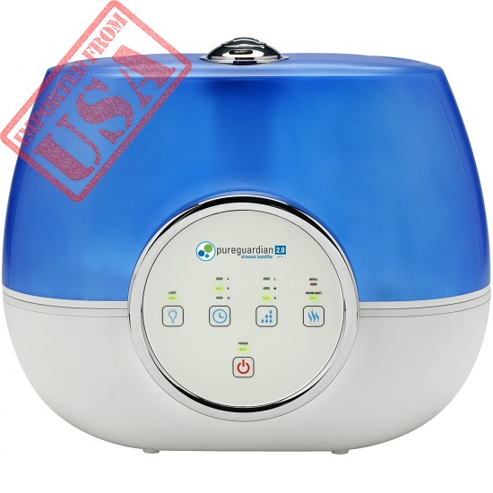 Pure Guardian H4810AR Ultrasonic Warm and Cool Mist Humidifier, 120 Hrs. Run Time, 2 Gal. Tank, 600 Sq. Ft. Coverage, Large Rooms, Quiet, Filter Free, Silver Clean Treated Tank, Essential Oil Tray