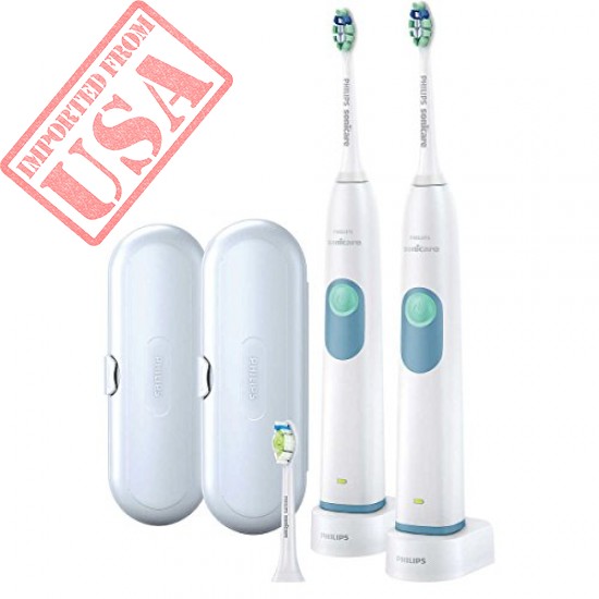 Philips Sonicare 2 Series Rechargeable Toothbrush Premium Bundle HX6253 for Clean and Massage (2 Quadpacer Handles + 3 Brush Heads (2 ProResults Plaque Control + 1 DiamondClean) + 2 Charger + 2 Case)