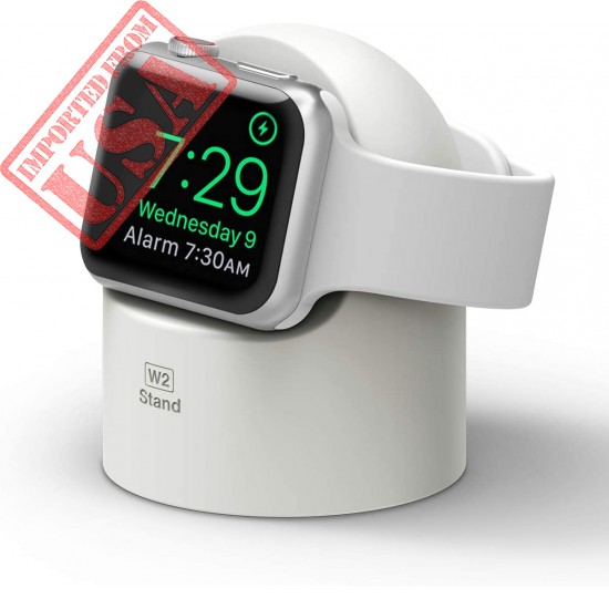 elago W2 Charger Stand Compatible with Apple Watch Series 6/SE/5/4/3/2/1(44mm, 42mm, 40mm, 38mm), Durable Silicone, Works with Nightstand Mode (White)