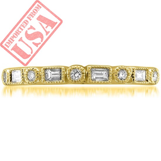 14k Yellow Gold Round & Baguette Diamond Bridal Wedding Band Ring (1/4 cttw, I-J, SI2-I1)