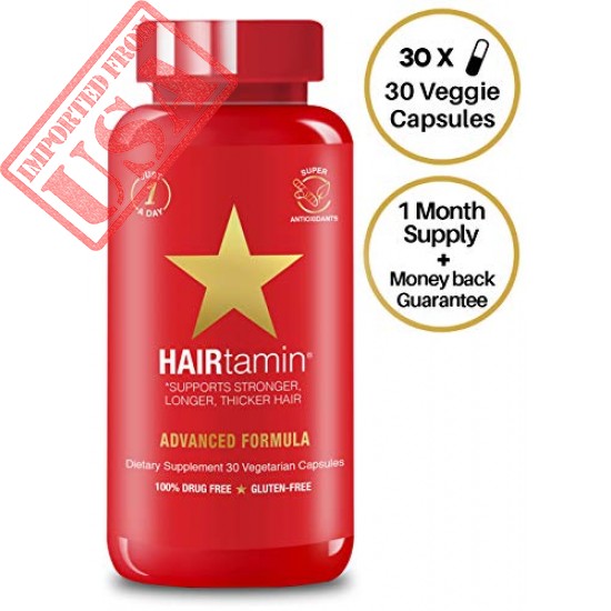 Imported Hairtamin Fast Hair Growth Biotin Vitamins Gluten Free thirty Vegetarian Capsules sale in Pakistan