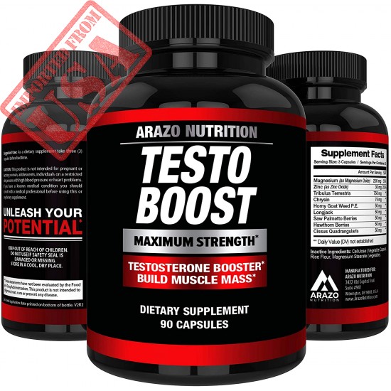 TESTOBOOST Test Booster Supplement - Natural Herbal Pills - Boost Muscle Growth - Arazo Nutrition USA Sale in Pakistan