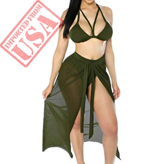 Original Kisscynest Women's Straps Cut Out Mesh Maxi Skirt Coverup Three Pieces Swimsuit sale in Pakistan
