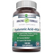 Amazing Nutrition Hyaluronic Acid & MSM Dietary Supplement - 500 Milligrams - 120 Capsules - Provides Joint, Tendon & Ligament Support - Promotes Flexibility – Skin Health Supplements