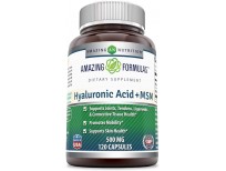 Amazing Nutrition Hyaluronic Acid & MSM Dietary Supplement - 500 Milligrams - 120 Capsules - Provides Joint, Tendon & Ligament Support - Promotes Flexibility – Skin Health Supplements