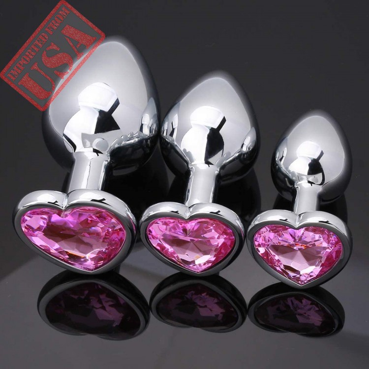 Akstore 3 Pcs Luxury Jewelry Design Fetish Heart Metal Anal Butt Plug Fantasy Sex Restraints 