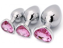 AKStore 3 Pcs Luxury Jewelry Design Fetish Heart Metal Anal Butt Plug Fantasy Sex Restraints Bondage SM Jewelry Butt Plug - Large Medium Small Anal Stimulation Sex Toy for Unisex Masturbation(Pink)