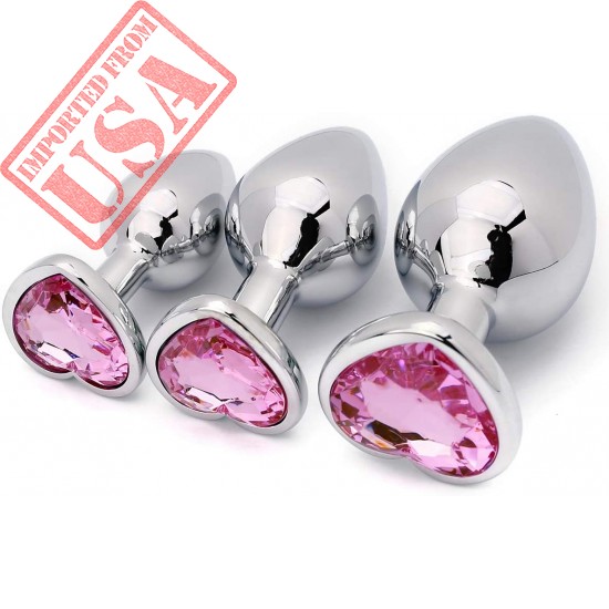 AKStore 3 Pcs Luxury Jewelry Design Fetish Heart Metal Anal Butt Plug Fantasy Sex Restraints Bondage SM Jewelry Butt Plug - Large Medium Small Anal Stimulation Sex Toy for Unisex Masturbation(Pink)