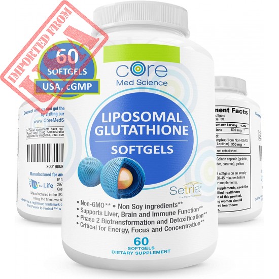 Liposomal Glutathione Softgels NO-Taste - Pure Reduced Setria® Glutathione 500mg - Liver Detox, Brain Function - China-Free Glutathione, Soy-Free Gluten-Free Dairy-Free Non-GMO - 60 Softgels