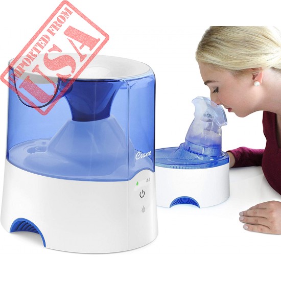 Crane 2 in 1 Personal Steam Inhaler & Warm Mist Humidifier, 0.5 Gallon, Filter Free, Whisper Quite, Germ Free Mist, for Home Bedroom and Office, FSA Elidable, Blue & White