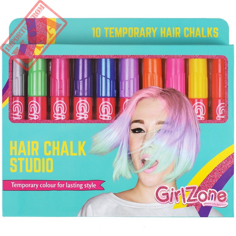 GirlZone Hair Chalks Set, 10-Piece Temporary Hair Chalks For Girls