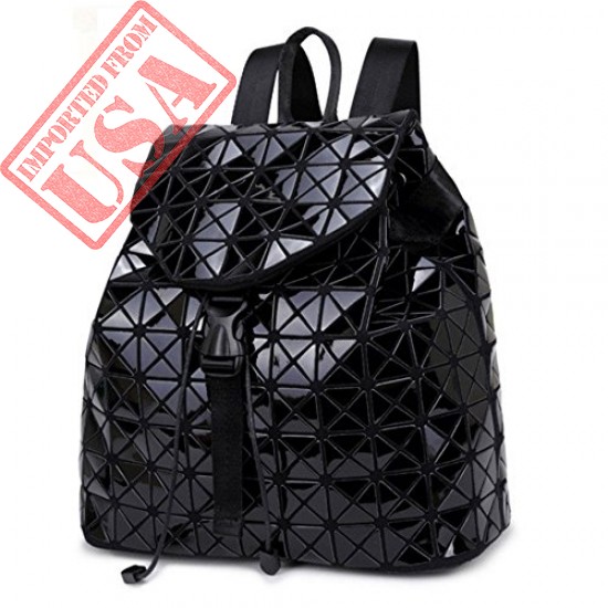 DIOMO Geometric Lingge Laser Women Backpack Travel Shoulder Bag(Black)