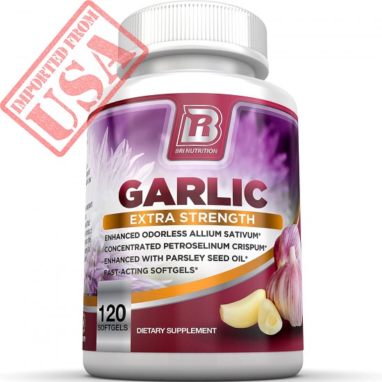 BRI Nutrition Odorless Garlic - 120 Softgels - 1000mg Pure and Potent Garlic Allium Sativum Supplement (Maximum Strength) - 60 Day Supply