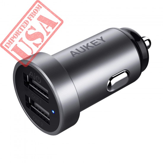 Original AUKEY Car Charger Dual-Port & Aluminum Alloy Finish imported from USA