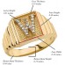 Men's 10k Yellow Gold Layered Band Square Face Diamond Initial Letter W Ring