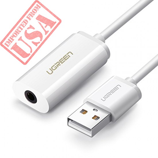 UGREEN USB Sound Card External Converter USB Audio Adapter with 3.5mm Aux Stereo for Headset, PC, Laptops, Desktops, PS4, Windows, Mac, and Linux White