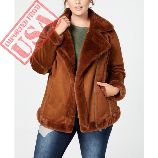 High Quality Plus Size Faux-Shearling Moto Jacket imported from USA