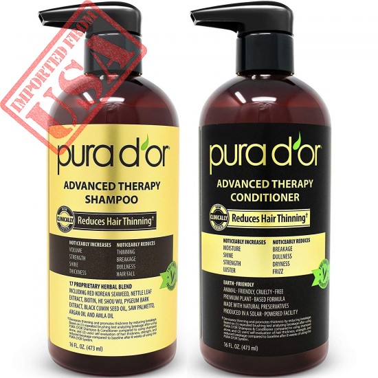 Buy PURA D'OR Advanced Therapy System Shampoo & Conditioner - Increases Volume, Strength and Shine, No Sulfates, Made with Argan Oil, All Hair Types, Men & Women,