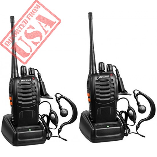 Arcshell Rechargeable Long Range Two-way Radios with Earpiece 2 Pack UHF 400-470Mhz Walkie Talkies Li-ion Battery and Charger included