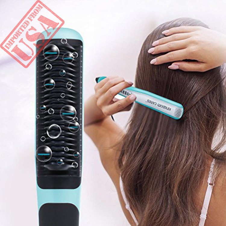 KINGDOMCARES Professional Ceramic Hair Straightening Brush Anti Scald Hair Straightener Comb Blue