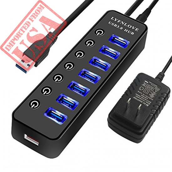 Buy Original 7 Port USB Data Hub with Power Adapter and Charging Port Imported from USA