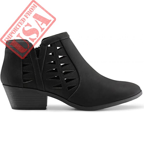 Marco Republic Oslo Womens Perforated Cutout Chunky Block Stacked Heels Ankle Booties Boots