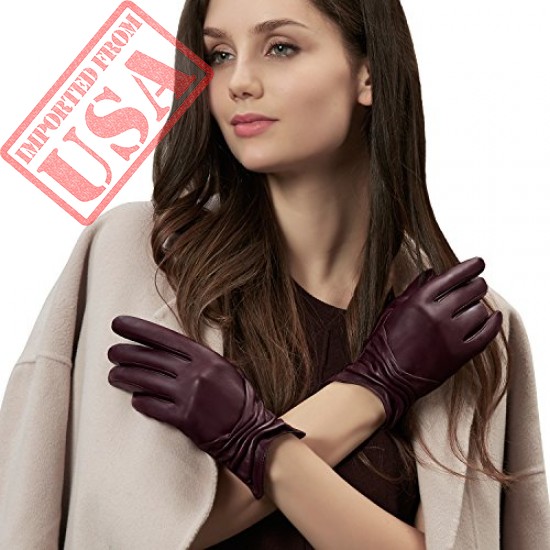 womens ruched touchscreen driving leather gloves fish mouth cuff ladies warm shop online in pakistan