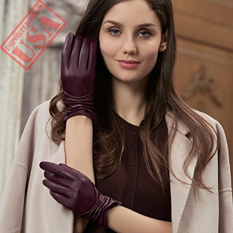 womens ruched touchscreen driving leather gloves fish mouth cuff ladies ...