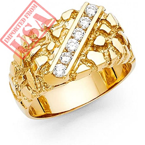 14k Yellow Gold Solid Men's Nugget Ring