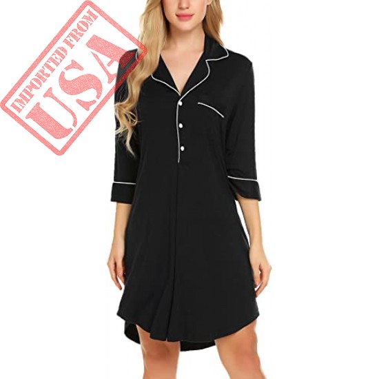 Ekouaer Nightgown Button Down Nightshirt 3/4 Sleeve &Half Sleeve Pajama Top Boyfriend Sleepshirt Nightdress for Women