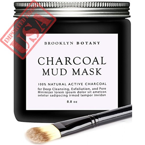 Activated Charcoal Mud Mask + FREE Facial Brush - Facial Mask For Deep Cleansing Exfoliation - Best for Shrinking Pores, Fight Acne, Black Head Remover & Blackhead Mask - 8.8 fl oz - Brooklyn Botany
