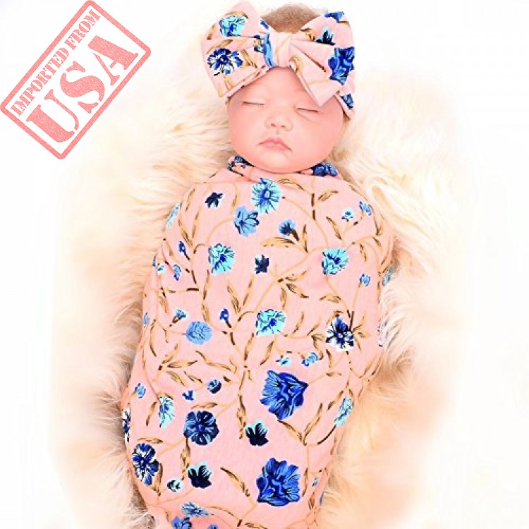 CHBC Newborn Baby Receiving Blanket Headband Set Infant Floral Printing Swaddle Wrap 
