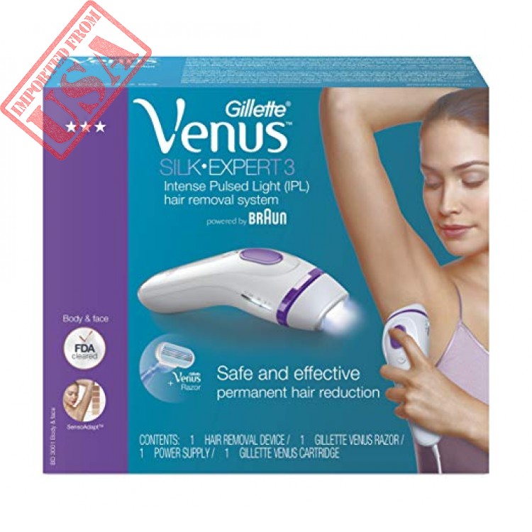 Braun Gillette Venus Silk-Expert IPL 3001 Intense Pulsed Light, SensoAdapt  Technology, Body Hair Removal System with Razor