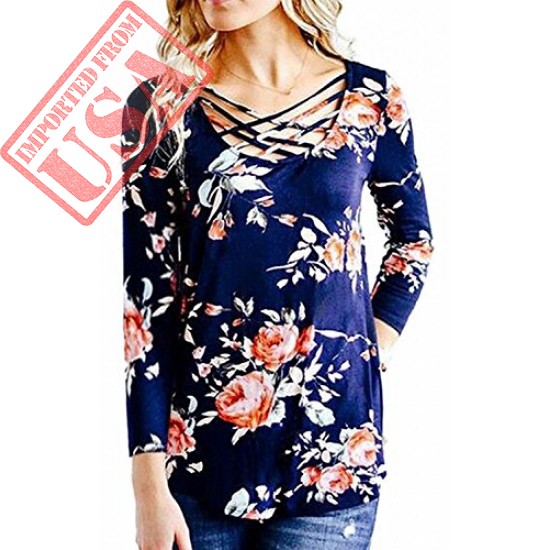 Buy Walant Womens Floral Printed Long Sleeve V-Neck Casual Tops T-Shirt Online in Pakistan