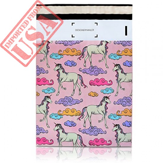 High Quality 100 Pack 10x13 Pink Unicorn Poly Mailers Shipping Envelopes Bags with Custom Designer Printed Boutique Pattern and Self Seal Adhesive Strip