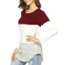 Aliex Women's Tunic Top Casual Long Sleeve T-Shirt Color Block Red S