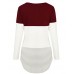 Aliex Women's Tunic Top Casual Long Sleeve T-Shirt Color Block Red S