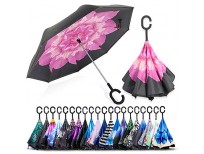 ZOMAKE Double Layer Inverted Umbrella, Windproof Reverse Folding Umbrella with C shape Handle, Self Standing, Inside Out, Hand Free with Carrying Bag (Hibiscus)