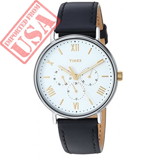 BUY TIMEX MEN'S TW2R80500 SOUTHVIEW 41 MULTIFUNCTION BLACK/WHITE LEATHER STRAP WATCH IMPORTED FROM USA