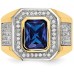 14k Yellow Gold Emerald-cut Blue Cubic Zirconia Mens Ring 