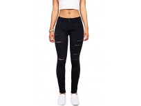 Women's Hight Waisted Butt Lift Stretch Ripped Skinny Jeans Distressed Denim Pants (US 2, Black 16)