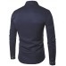 Men's Casual Long Sleeve Oblique Button Down Dress Shirt Tops with Embroidery Navy X-Large