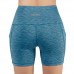 ODODOS High Waist Out Pocket Yoga Short Tummy Control Workout Running Athletic Non See-Through Yoga Shorts,SpaceDyeBlue,Small