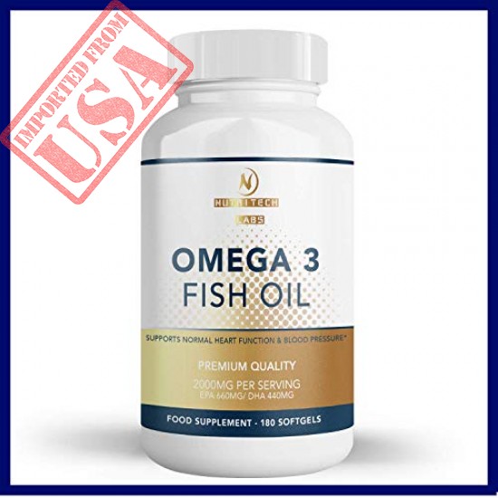 Omega 3 Fish Oil Capsules | 2000mg, 660 EPA 440 DHA per Serving | Soy, Gluten & Mercury Free | Odorless Small Capsules - 3 Months Supply (180 Softgels) | Made in UK by Nutritech Labs