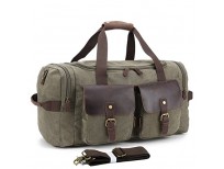 UNISACK Weekender Duffle Bag Canvas Leather Travel Luggage Oversized Holdalls, Army Green