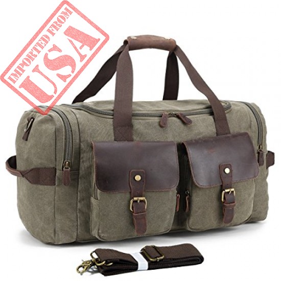 UNISACK Weekender Duffle Bag Canvas Leather Travel Luggage Oversized Holdalls, Army Green